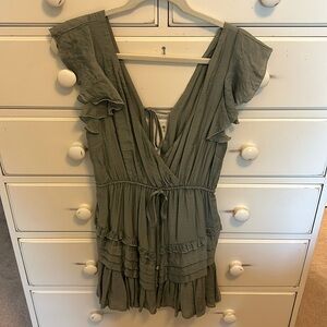 Impeccable Pig Sage green ruffle mini dress